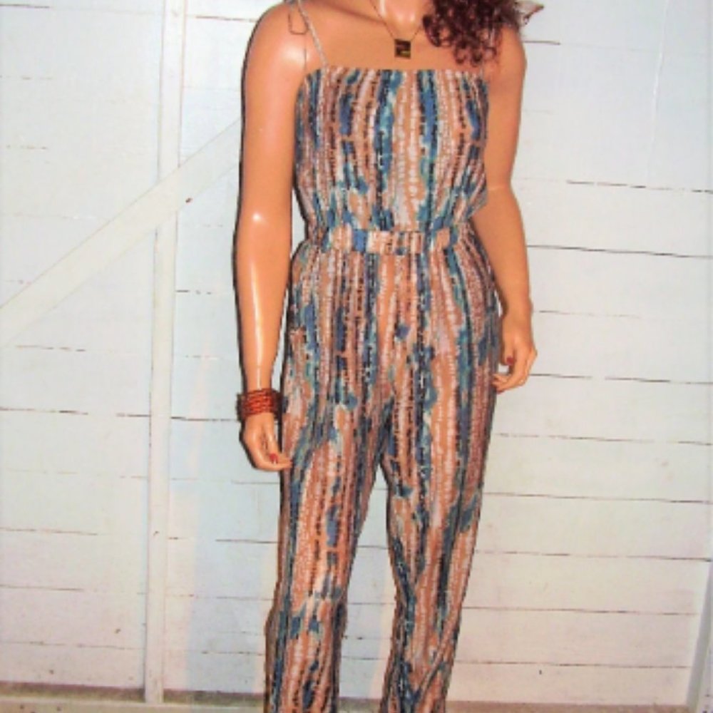 Vintage Manhattan Teal Beige White Jumpsuit S